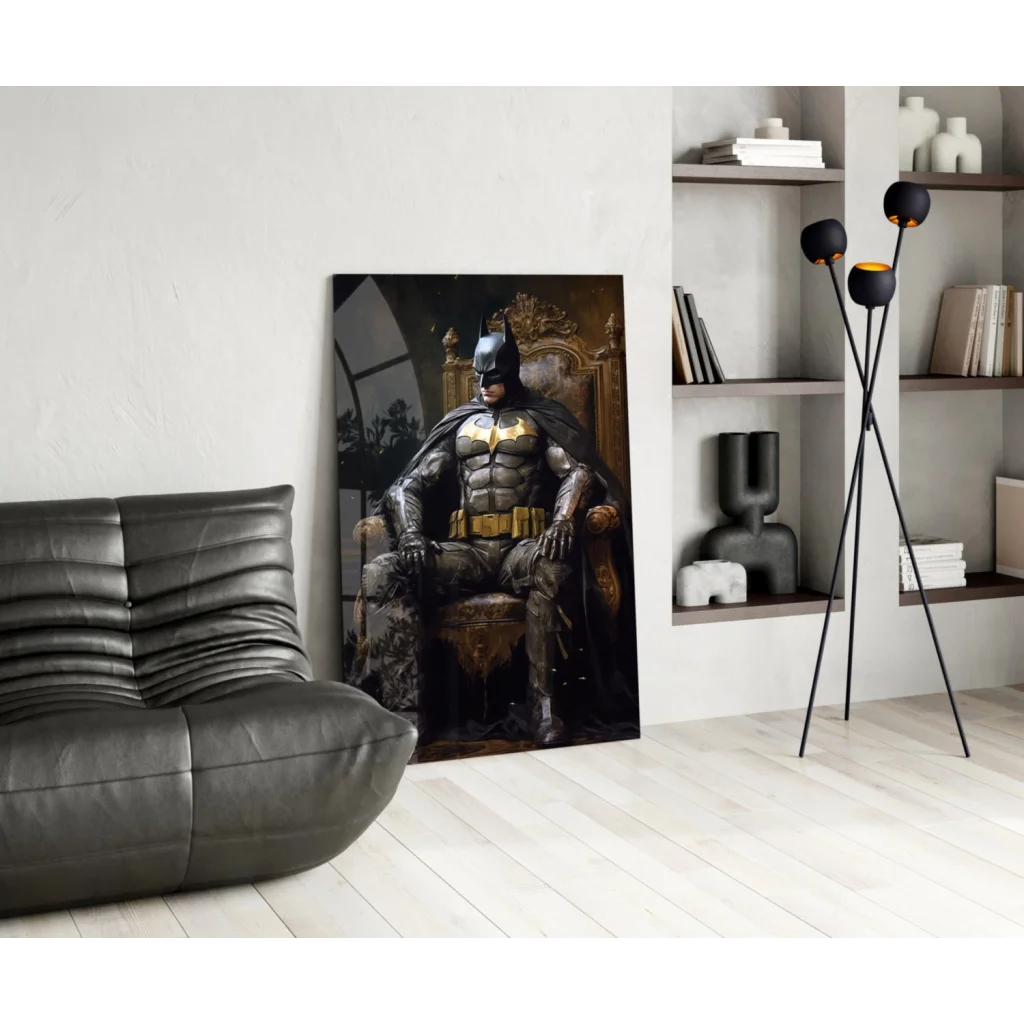 Black and gold Batman throne glass wall art portrait