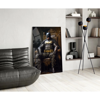 Black and gold Batman throne glass wall art portrait