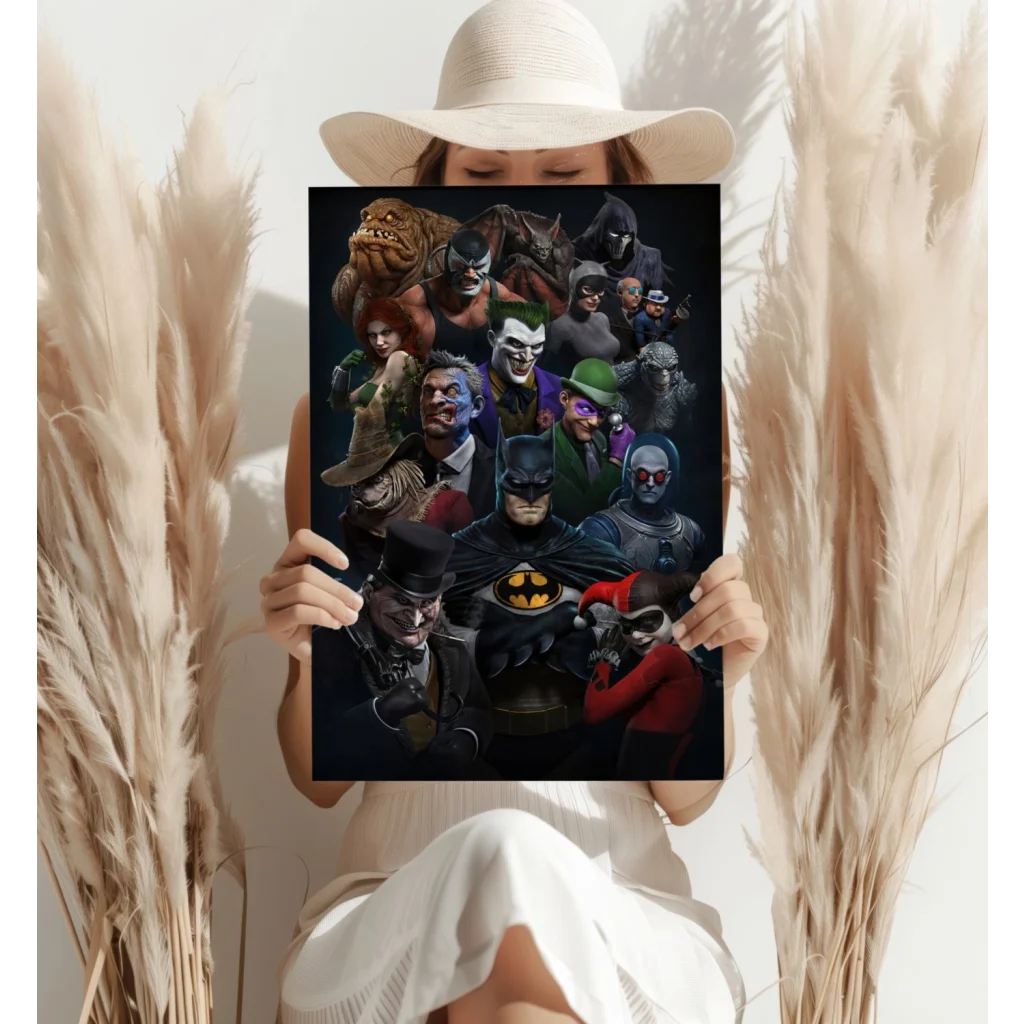 Batman villains and heroes dynamic collage aluminum canvas wall art