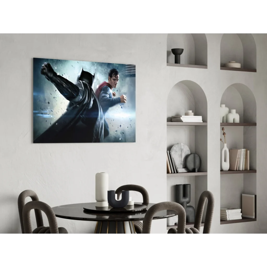 Epic Batman vs Superman glass wall art canvas print on wall