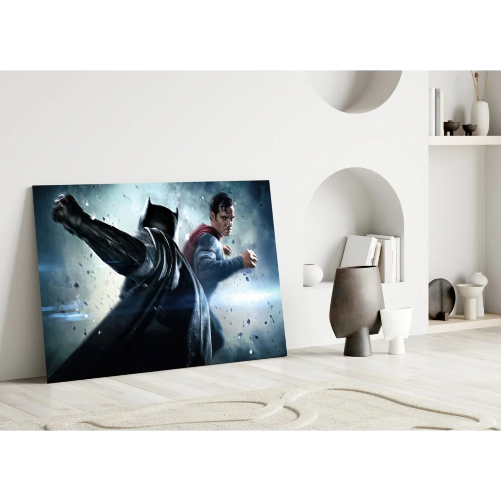 Epic Batman vs Superman glass wall art canvas print scene