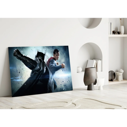 Epic Batman vs Superman glass wall art canvas print scene