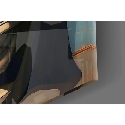 Dark gray Batman glass wall art with geometric shapes and blue accents