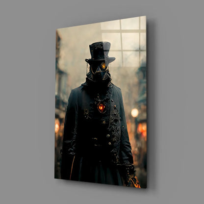 Steampunk Gas Mask Portrait Wall Art with Glowing Eyes | Glass Wall Art Print | vintageantiquesgifts.com