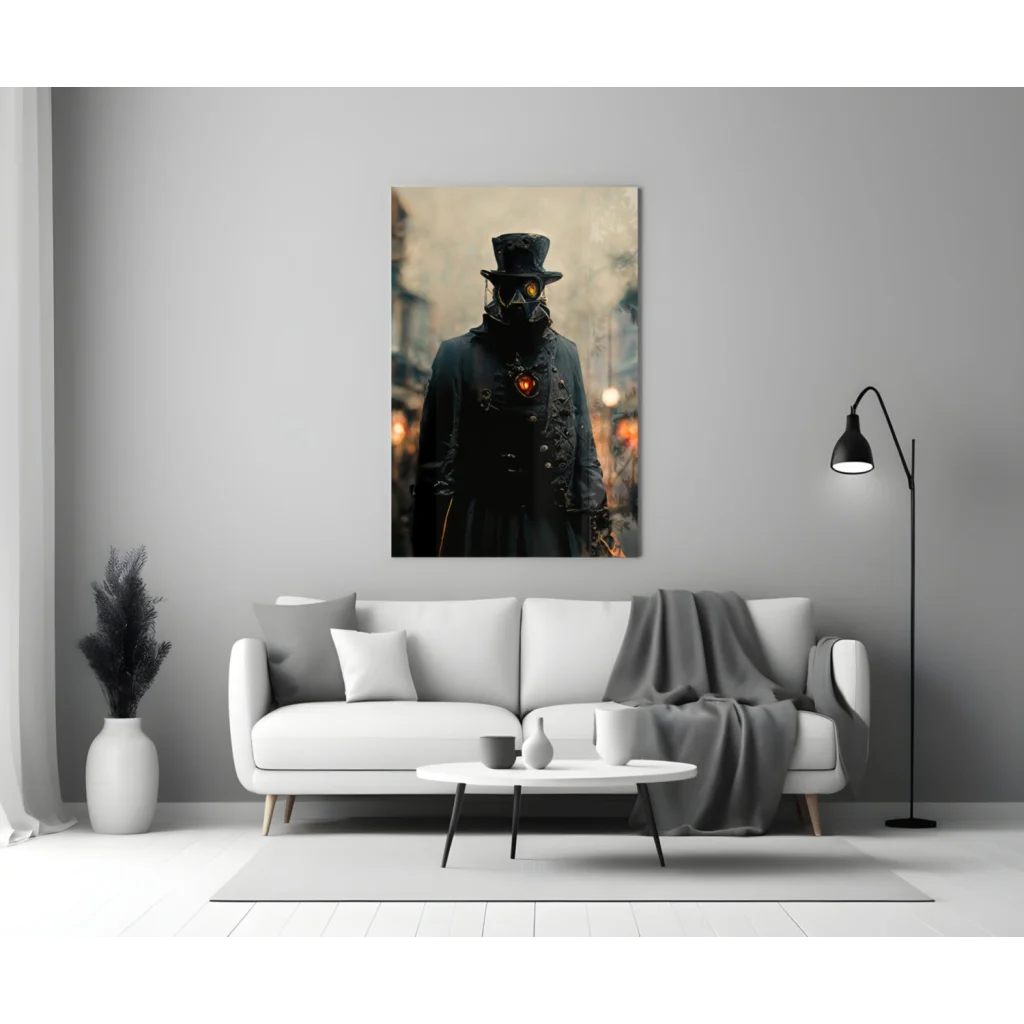 Steampunk Gas Mask Portrait Wall Art with Glowing Eyes | Modern Wall Art Decor | vintageantiquesgifts.com