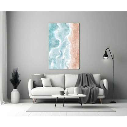 Turquoise Peach Ocean Waves Glass Wall Art Canvas Print | Modern Wall Art Decor | vintageantiquesgifts.com
