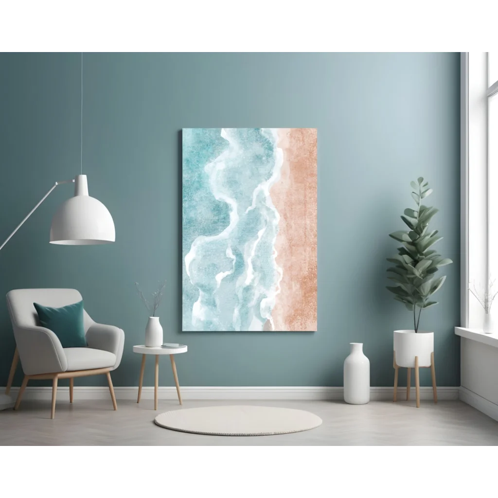 Turquoise Peach Ocean Waves Glass Wall Art Canvas Print | Contemporary Home Wall Art | vintageantiquesgifts.com