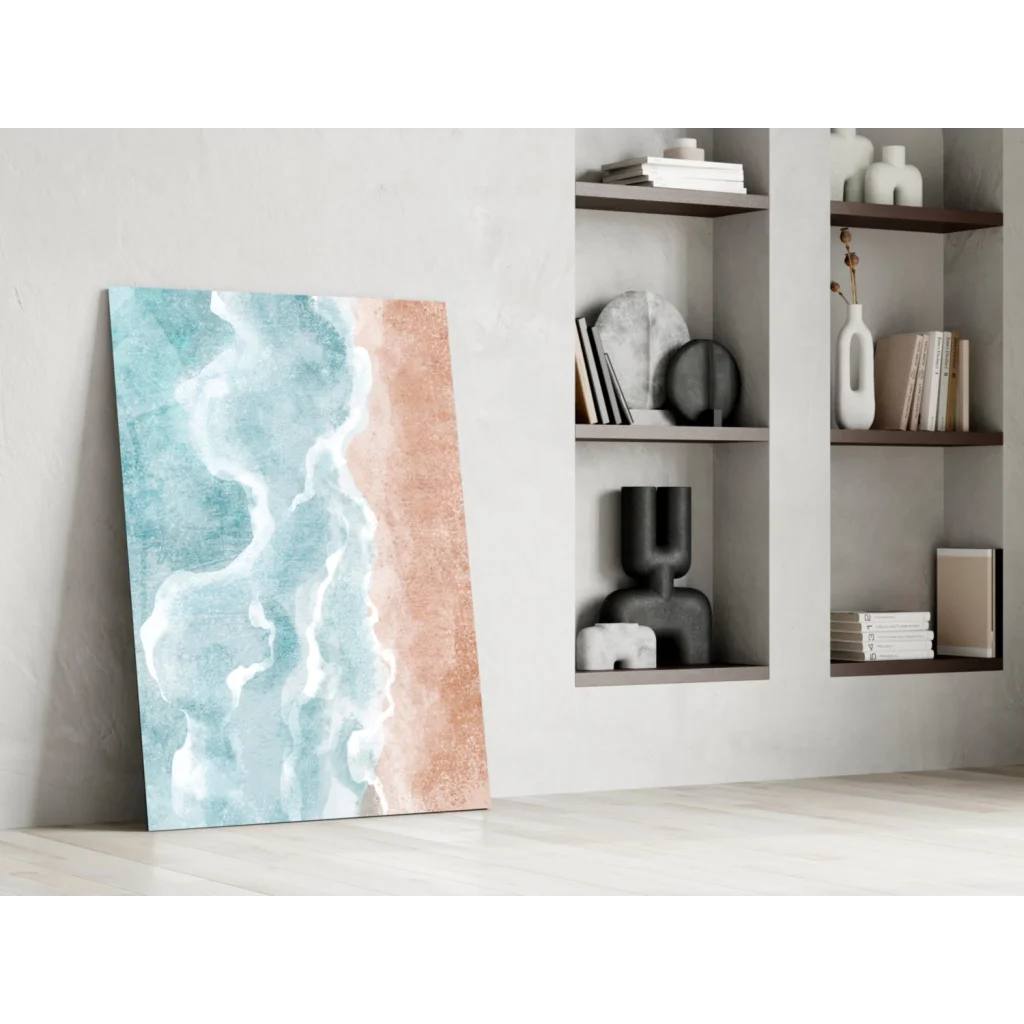 Turquoise Peach Ocean Waves glass wall art canvas print