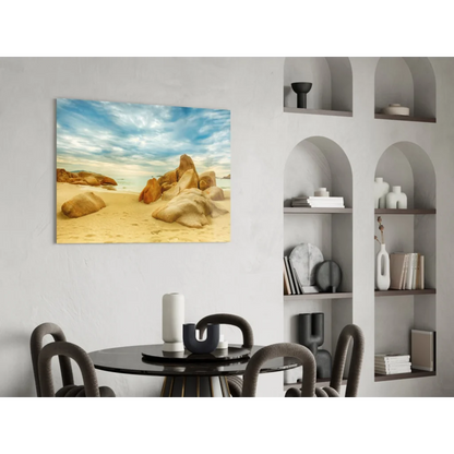 Stunning beige tan rock beach glass wall art canvas print
