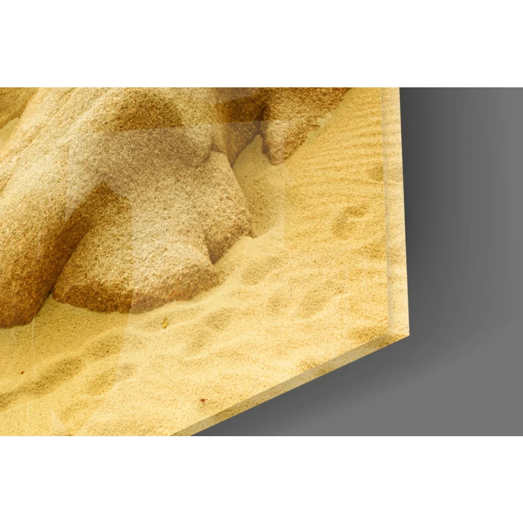 Stunning golden sand sculpture glass wall art with textured layers