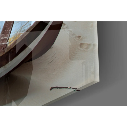 Translucent white marble glass wall art canvas print of sunset rowboat beach scene