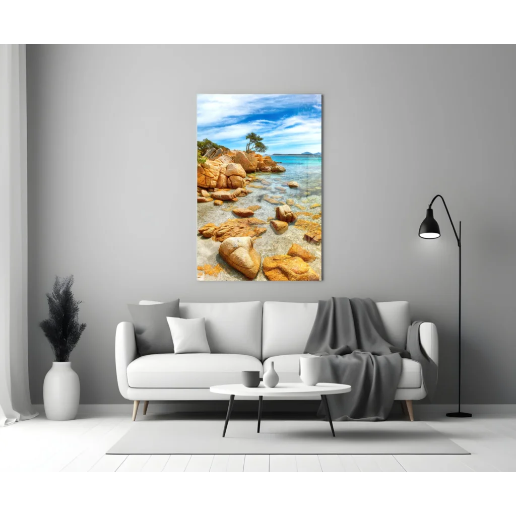 Tropical Paradise Glass Wall Art with Turquoise Waters | Modern Wall Art Decor | vintageantiquesgifts.com