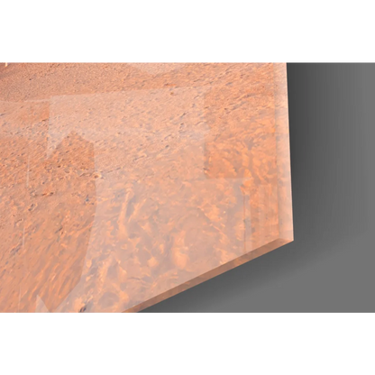 Translucent peach glass wall art mimicking Martian terrain with tropical sunset vibes