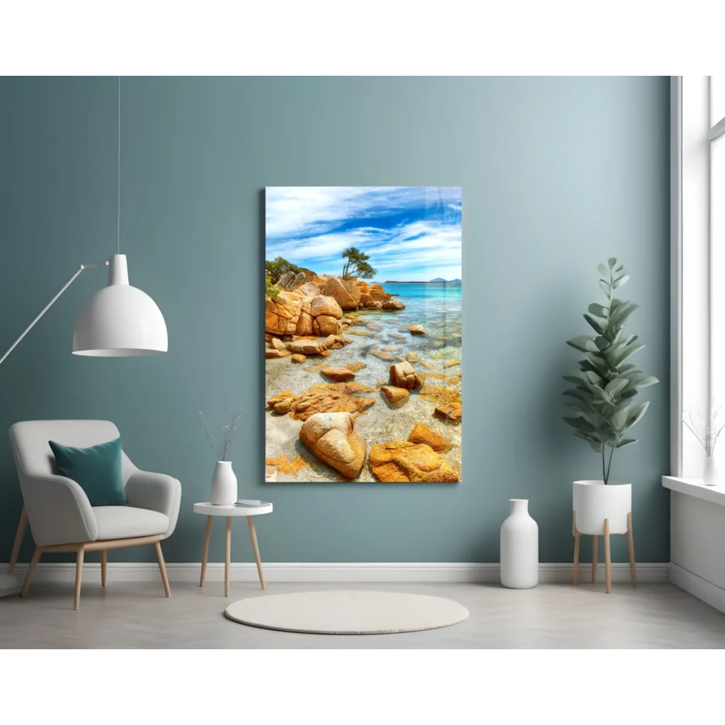 Tropical Paradise Glass Wall Art with Turquoise Waters | Contemporary Home Wall Art | vintageantiquesgifts.com