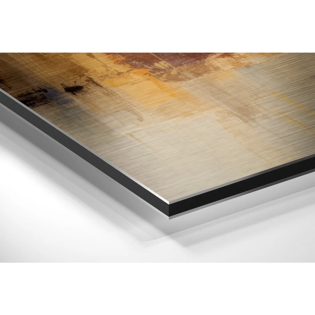 Stunning brushed aluminium dibond abstract art print in gold, brown, beige tones