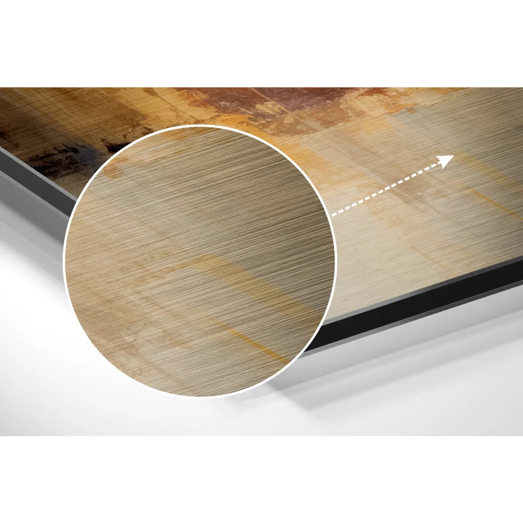 Stunning brushed aluminium dibond abstract art with gold brown tones