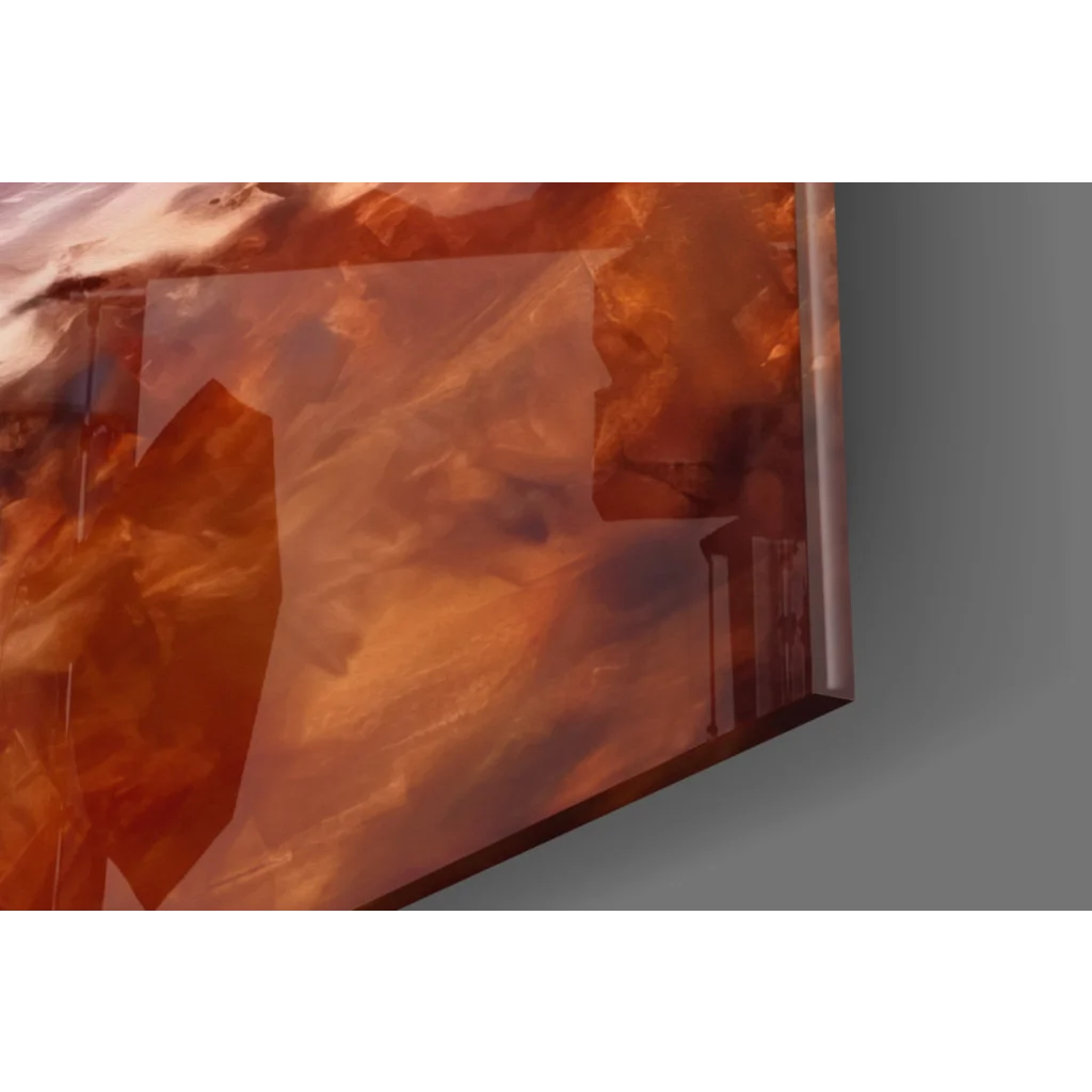 Sunset Beach Walk glass wall art canvas print in orange abstract landscape