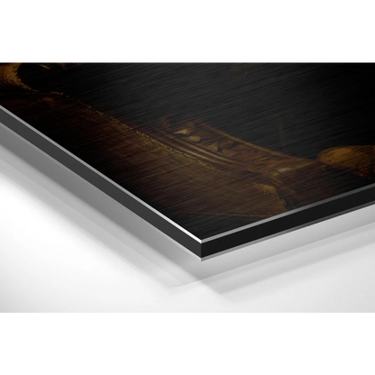 Dapper Bear brushed aluminium dibond wall art with glossy black acrylic print in dark brown and gold tones