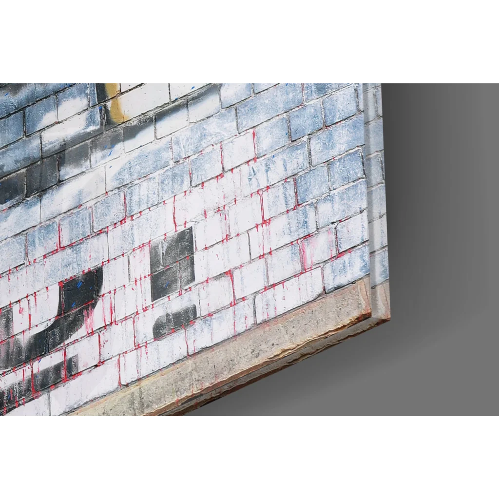Stunning glass wall art of graffiti brick wall with paint drips