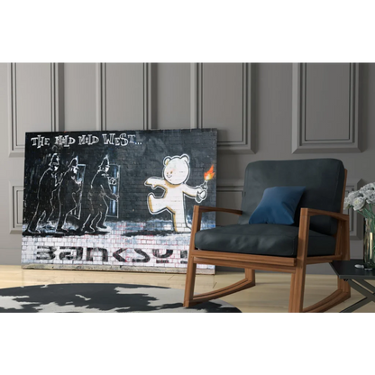 Banksy graffiti bear torch glass wall art print