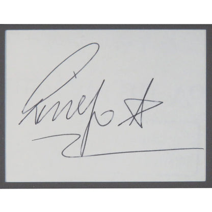 Beatles band autographed cut music display framed in dark gray