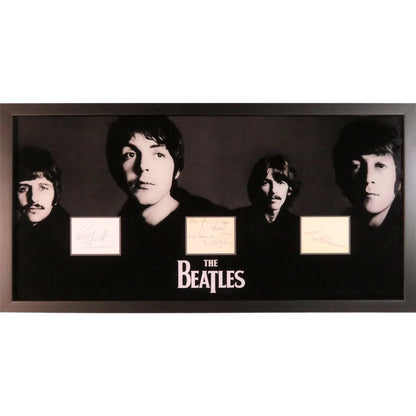 Beatles band autographed cut music display with signed portrait