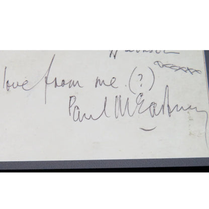 Beatles band autographed cut music display with Paul McCartney note