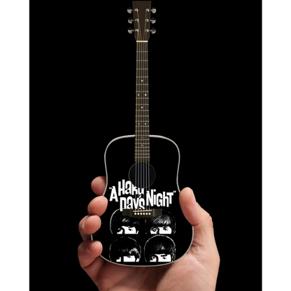 Miniature black and white Beatles acoustic guitar by Axe Heaven® with stand