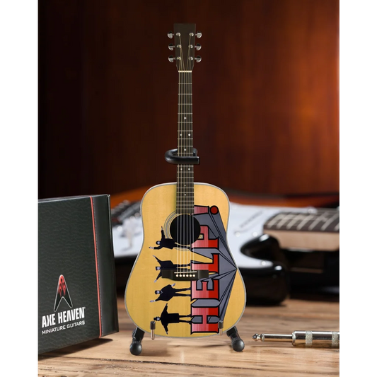 Mini Axe Heaven Beatles Help tribute guitar with adjustable A-frame stand