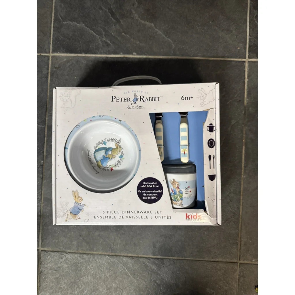 Beatrix Potter Peter Rabbit 5-piece kids dinnerware set in white ceramic
