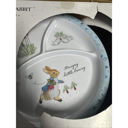 Beatrix Potter Peter Rabbit white ceramic divided plate with hungry little bunny design