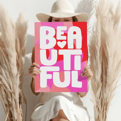 Vibrant pink red Beautiful Heart Canvas Print poster held by hand