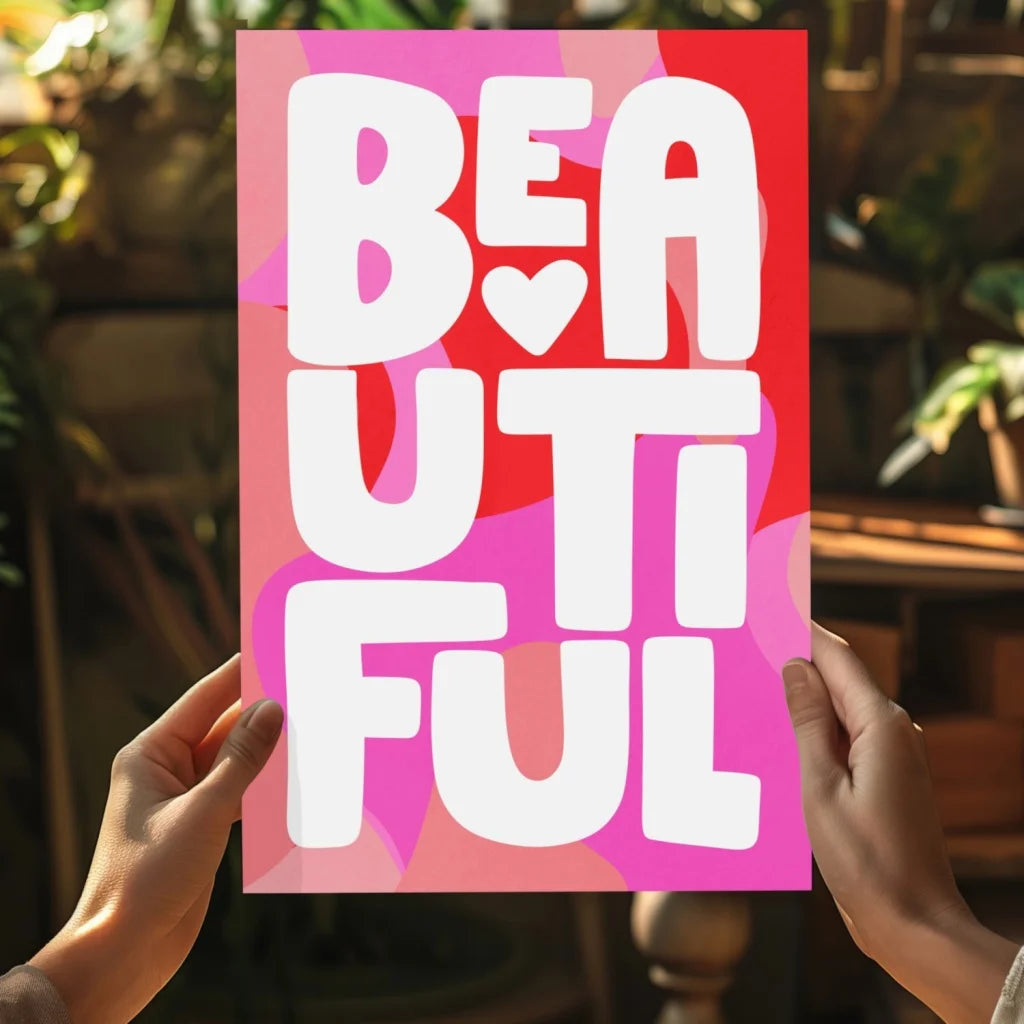 Vibrant pink red Beautiful Heart Canvas Print poster with heart a