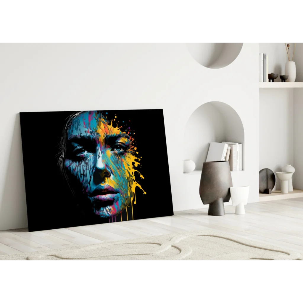 Vibrant Abstract Portrait Canvas Wall Art with Bold Paint Splash | Modern Wall Art Decor | vintageantiquesgifts.com