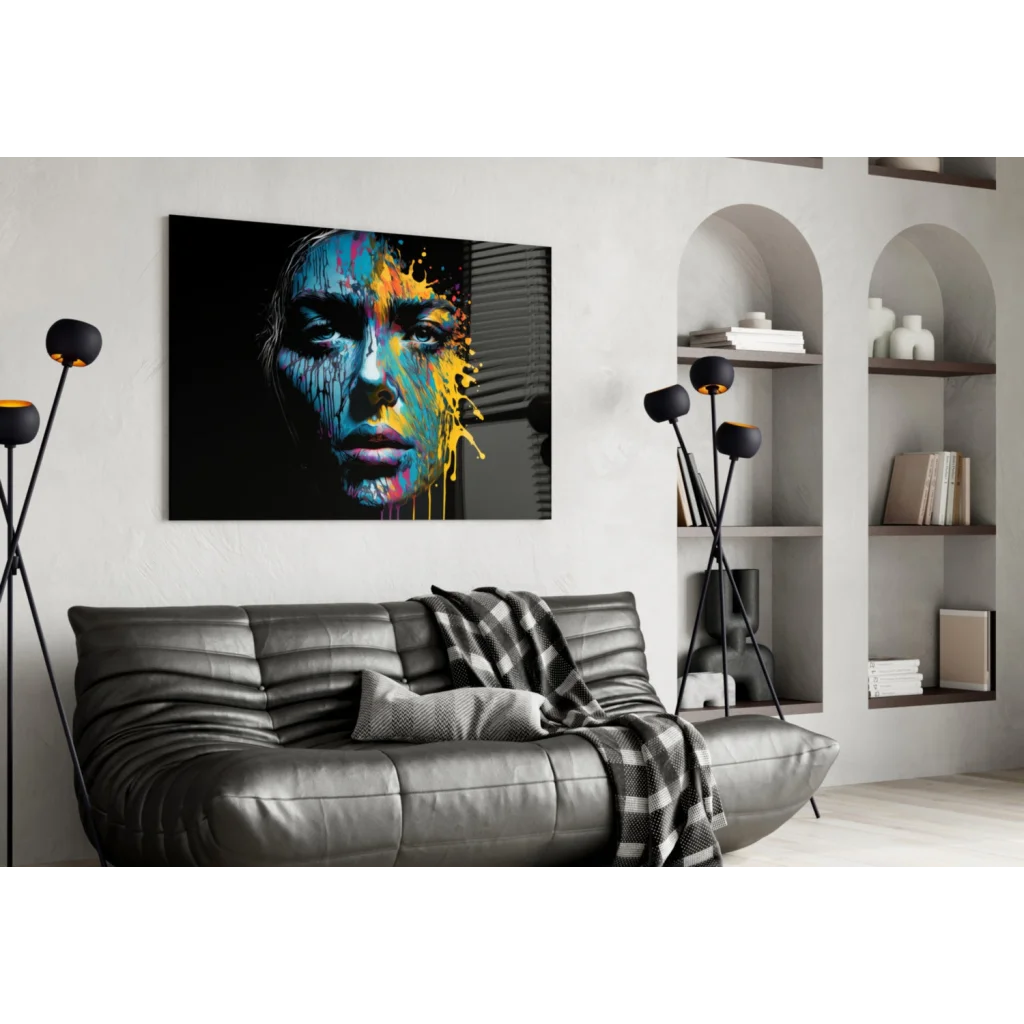 Vibrant Abstract Portrait Canvas Wall Art with Bold Paint Splash | Contemporary Home Wall Art | vintageantiquesgifts.com