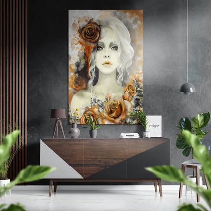 Stunning floral woman on brushed aluminium dibond canvas print