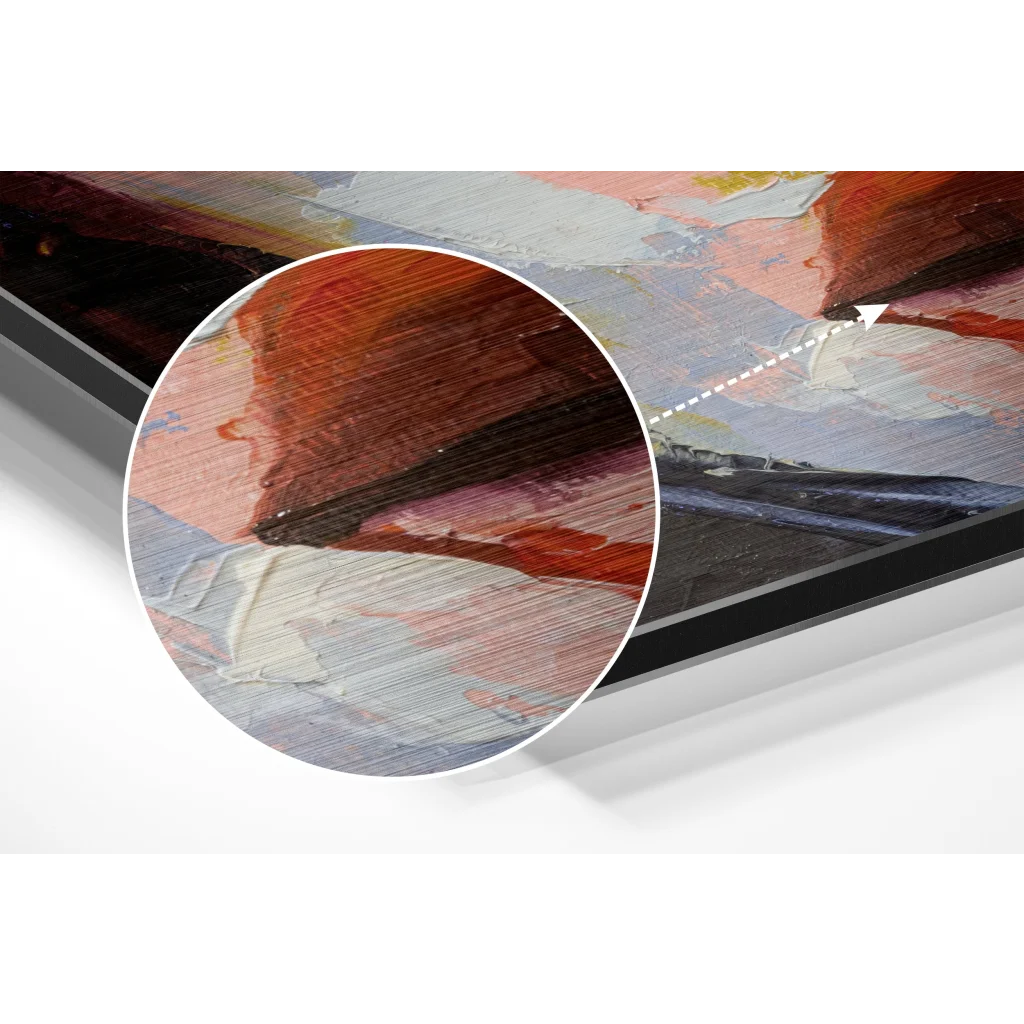glass wall art Vibrant abstract canvas painting on brushed aluminium dibond panel
