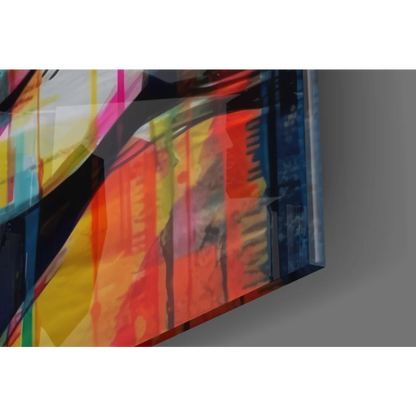 Vibrant abstract glass wall art canvas print with bold colorful streaks