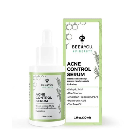 Bee & YOU 1 oz acne control serum in white bottle with green label