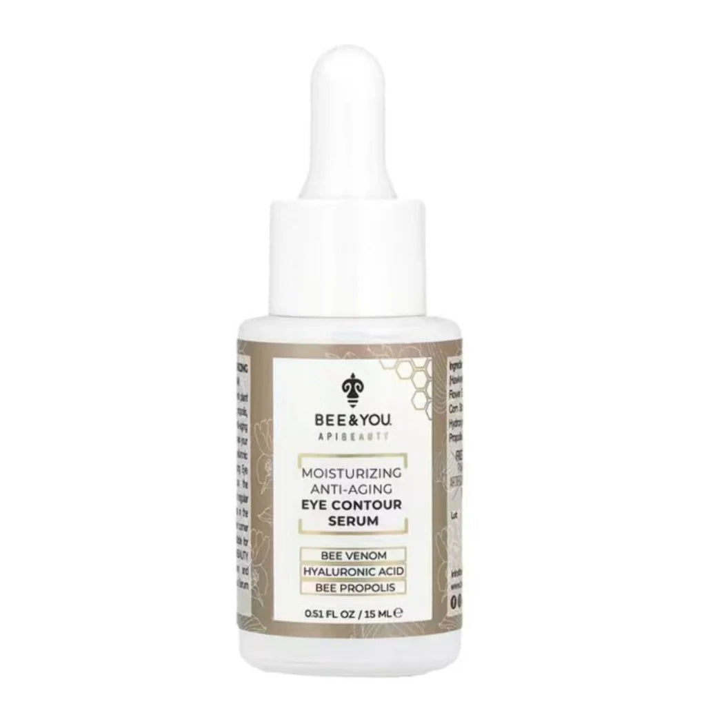 Bee & You eye contour serum in white glass bottle with dropper