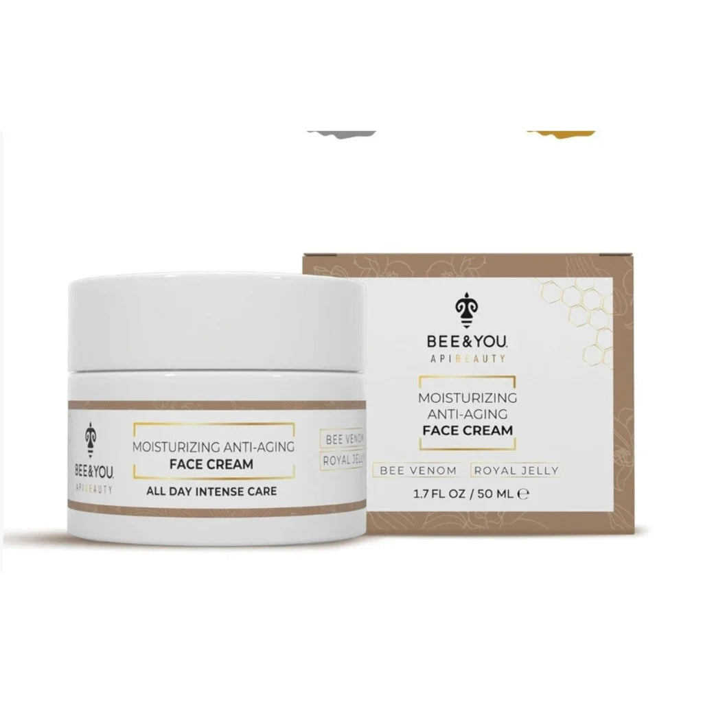 Bee & You face cream jar with royal jelly, shea butter in honeycomb box