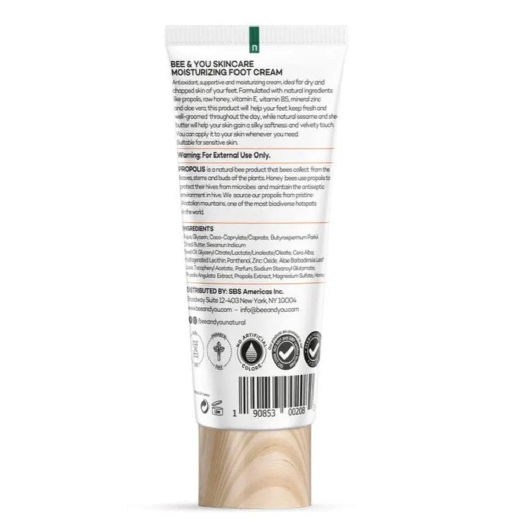 Bee & You skincare foot cream tube with beige cap and green branding