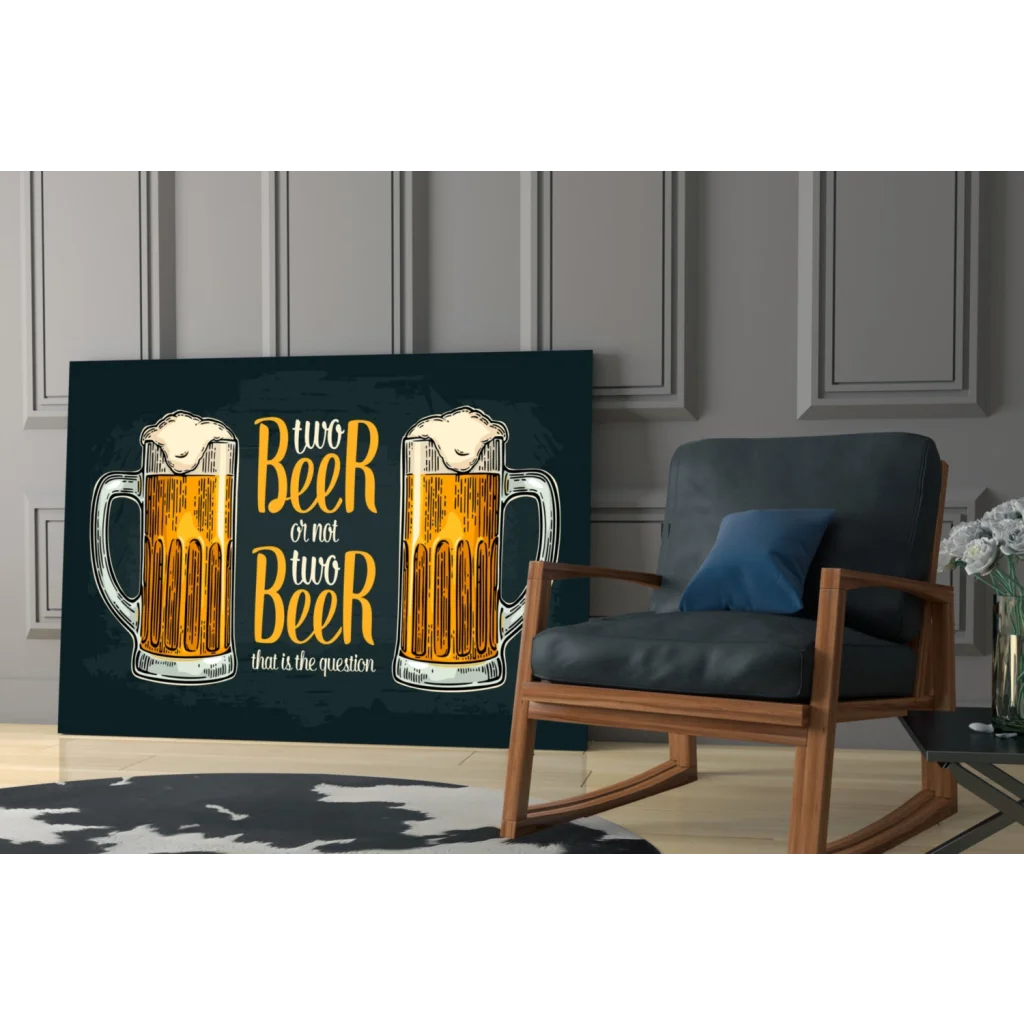 Two Beer or Not Two Beer dark green canvas wall art with beer mugs