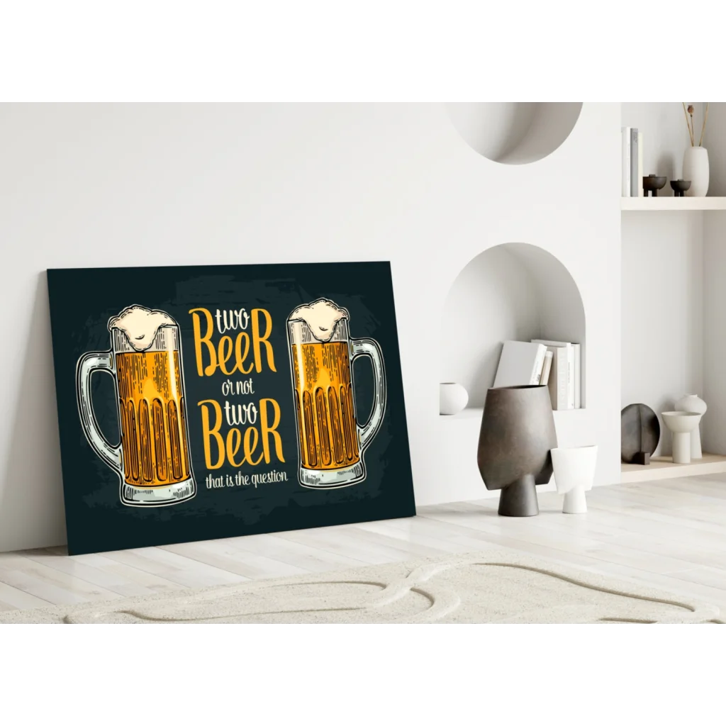 Two beer or not two beer canvas wall art print with mugs