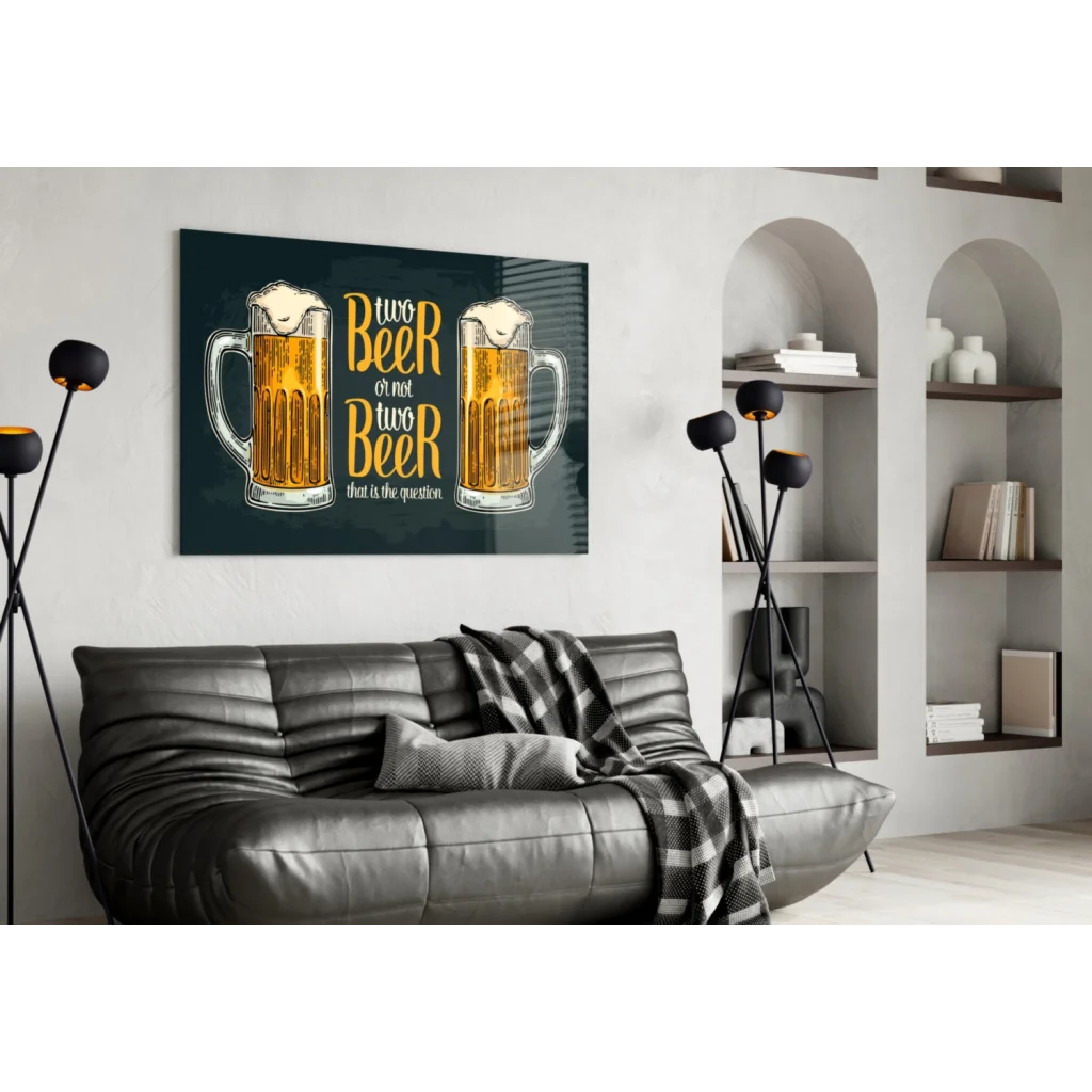 Two beer or not two beer canvas wall art print with illustrated mugs
