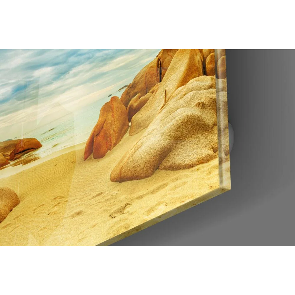 Beige beach rock glass wall art on clear acrylic panel
