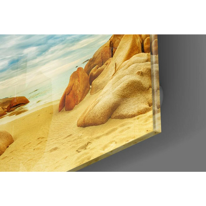 Beige beach rock glass wall art on clear acrylic panel