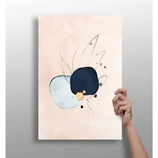 Navy blue abstract art on beige canvas tote bag