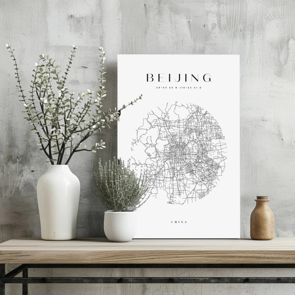 Beijing Map Insigne Aluminum Prints Transform Your Walls | Glass Wall Art Print | vintageantiquesgifts.com