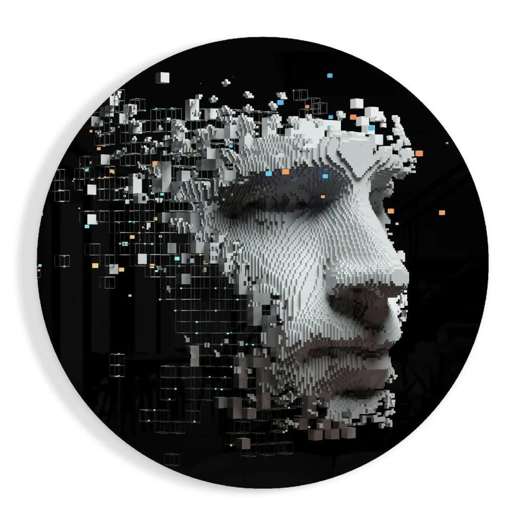 Pixelated Face Tempered Glass Art with Glowing Cubes | Insigneart USA | vintageantiquesgifts.com